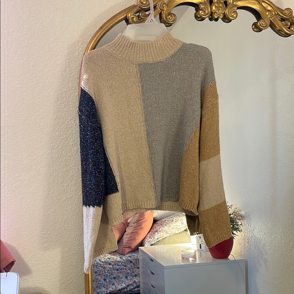 Blu Pepper Cream and Gray Cowl Neck Sweater